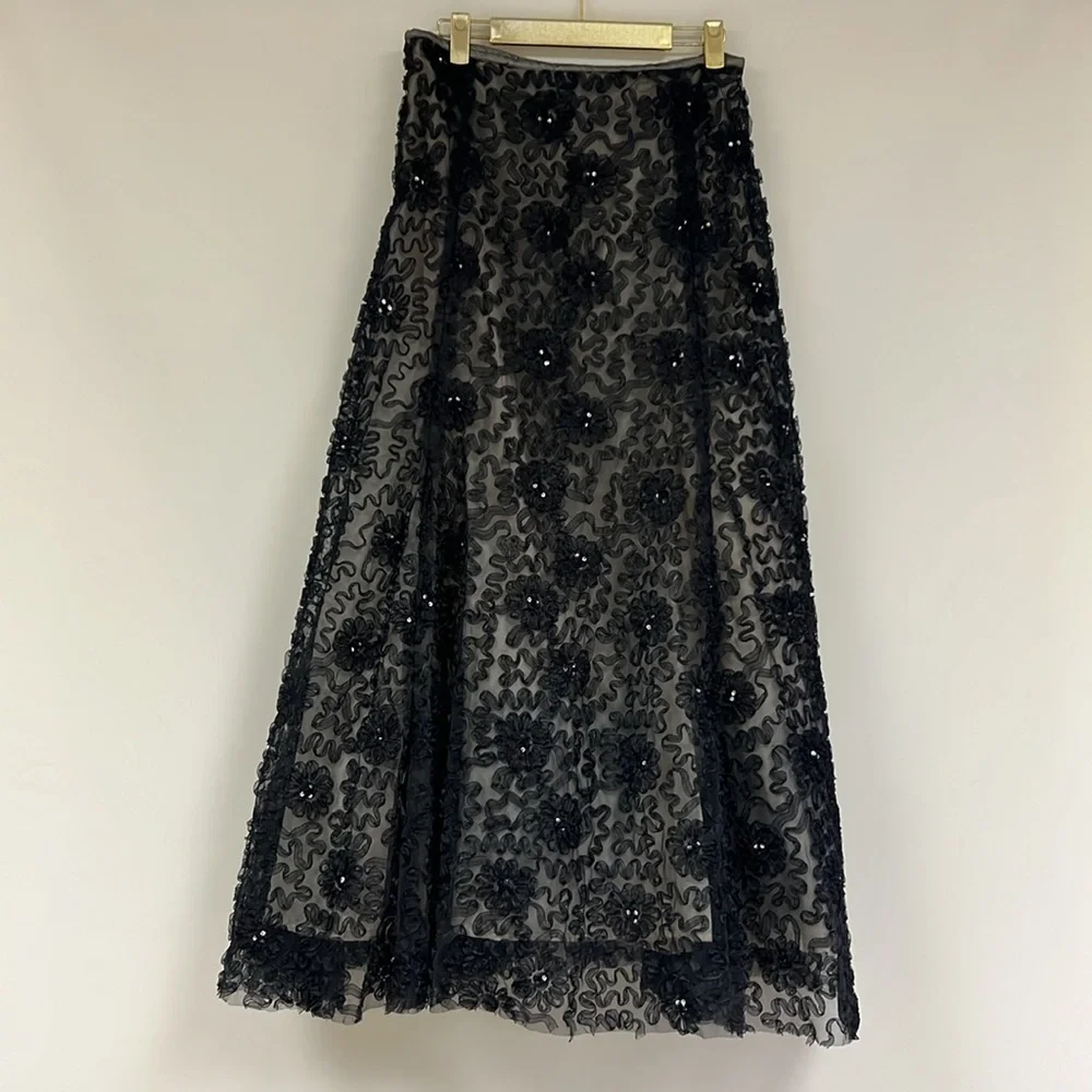 Black rosettes A-Line tulle dressy long skirt - Picture 4 of 9